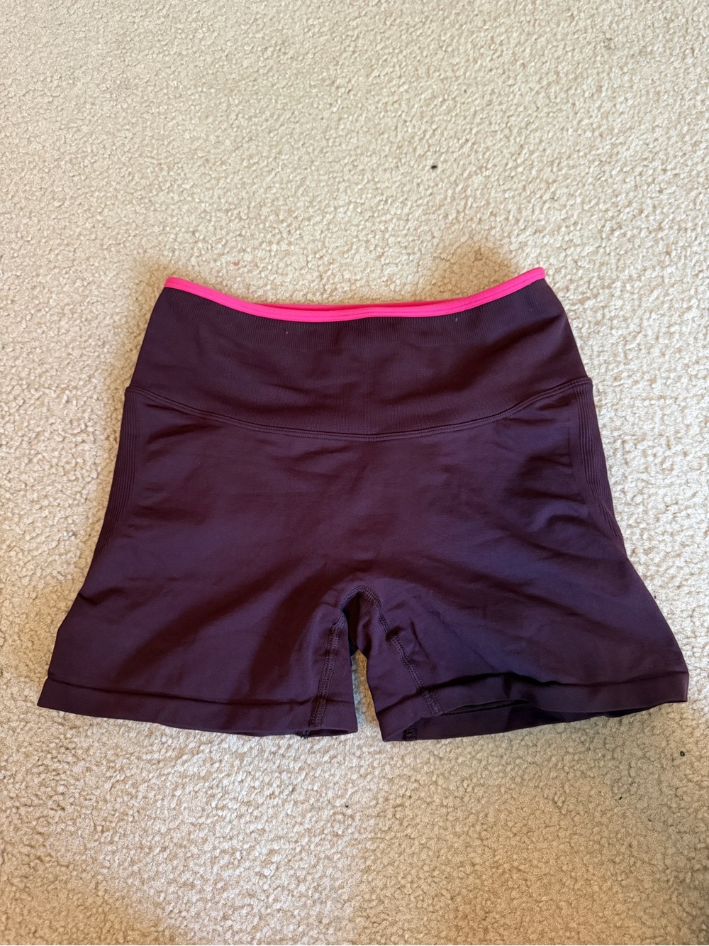 Fabletics Plum Bike Shorts with Hot Pink Waistband